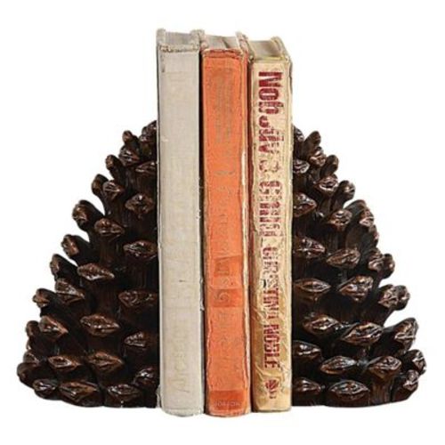 Storied Home Resin Pinecone Bookends - Bronze Finish, Durable Shelf Decor for Kids' & Adults