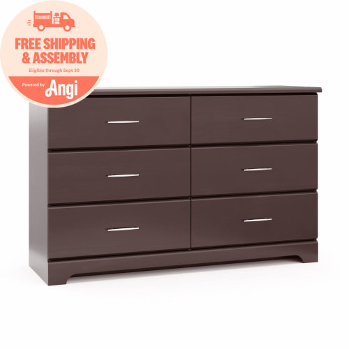 Storkcraft Brookside 6 Drawer Nursery Double Dresser, Espresso