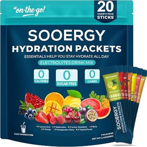 Electrolytes Powder Packets Sugar Free Hydration Packets, 7 Flavors Liquid Daily IV Electrolyte Drink Mixes for Rehydration with Electrolytes, Vitamins, 0 Calorie, 20 Sticks