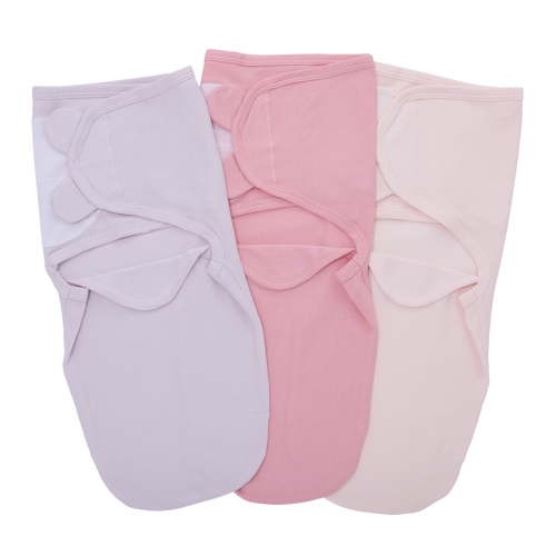 Parent's Choice 100% Cotton 3-Pack Adjustable Baby Wrap Swaddles for Girls, Solid Colors, 22" x 27"