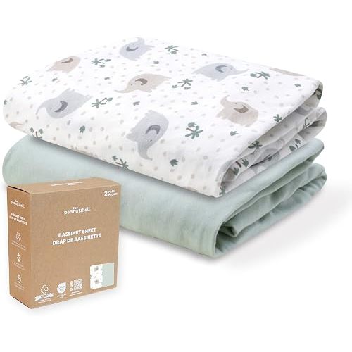 Organic Cotton Bassinet Sheets Boy Girl - 2pk Fitted Baby Bed Sheets, Sage