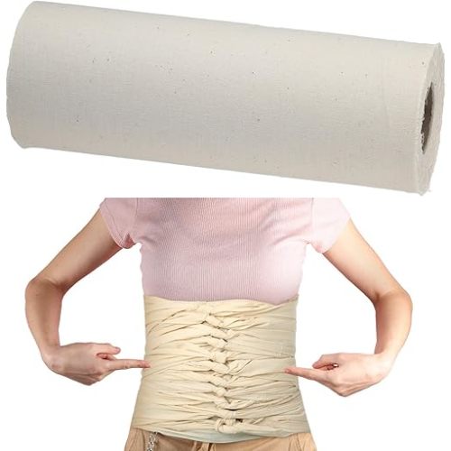 Bengkung Postpartum Belly Binding Wrap Traditional White Unbleached Muslin Cotton Cloth Postpartum Wrap for Women Pregnancy Waist Supply 17 Yards Long(Unlocked Edge)
