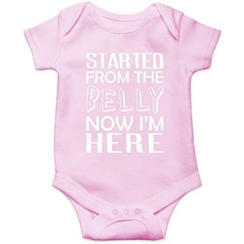 CBTwear Started From The Belly, Now I'm Here - Baby Clothes - Funny Newborn Bodysuit Outfits for Boys and Girls