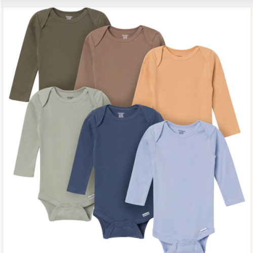 6-Pack Baby Boys Blue, Green, Brown and Yellow Long Sleeve Bodysuits