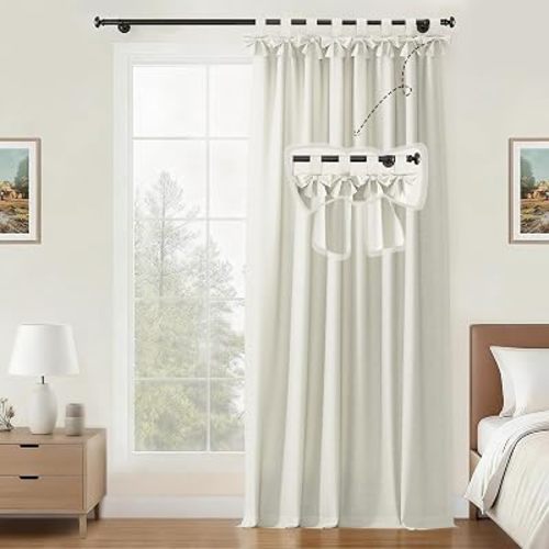 ChadMade Tab Top Curtain with Sewn-on Bow 26 x 84 Inches Off White