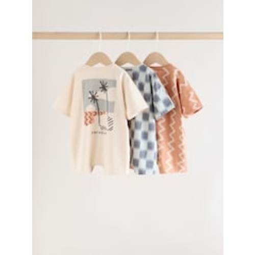 Buy Neutral Sunbaked Printed Button Through Jersey Baby Rompers 3 Pack from Next USA