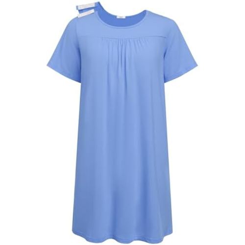 Deyeek Hospital Gowns for Women Tear Away Snap Open Back Dress Post Shoulder Surgery Dresses Soft Adaptive Clothing Nightgown