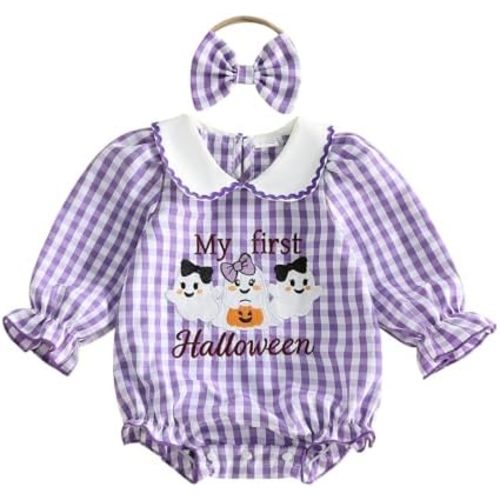 Baby Girl Christmas Romper Long Sleeve Bubble Bodysuit 0-18M