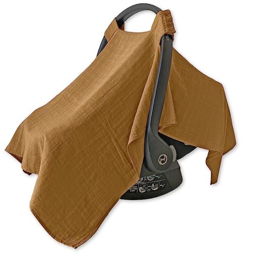 100% Organic Muslin Infant Car Seat Canopy (Caramel Toffee)