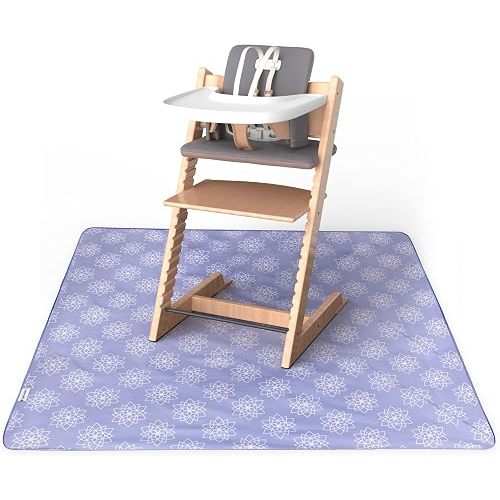 Tiny Twinkle Splat Mat for Under High Chair or Table | 51" x 51" Waterproof & Mess-Proof High Chair Mat for Baby, Machine Washable for Mealtime or Art (Lotus)