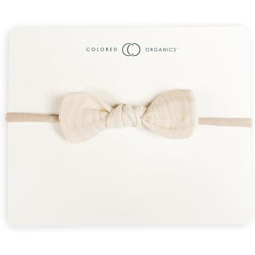 Colored Organics Baby Organic Cotton Dainty Bow Headband - Infant Girls - Natural Muslin
