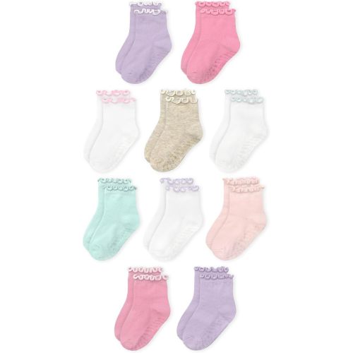 Fruit of the Loom Ruffle Socks for Girls - Cotton Grip Socks for Baby & Toddler