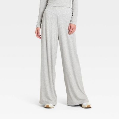Women's Rib-Knit High-Rise Wide Leg Pants - All In Motion™ Heathered Gray M
