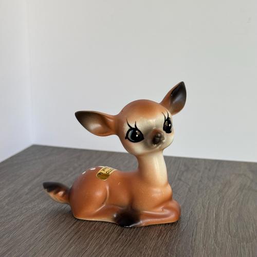 Anthropomorphic Fawn / Deer Figurine 1960 Unmarked, Possibly Enesco, Souvenir Label, it would make Great Christmas Kitsch