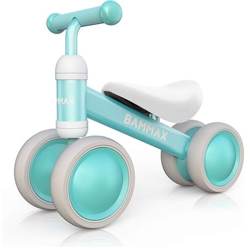 BAMMAX Balance Bike for 1 Year Old, Riding Toys for 9-24 Months Boys Girls, No Pedal 4 Wheels Bicycle, First Birthday Gift, Toddler Bike to Help Start Riding