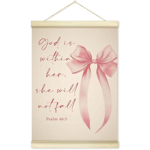 Pink Christian Poster Hanger Frame, Inspirational Bible Verses Poster Frames Artwork Canvas Wall Art Prints, Preppy Pink Bow Wall Decor Art Prints Hanging For Home Living Room Bedroom 12x16 Inch - 16
