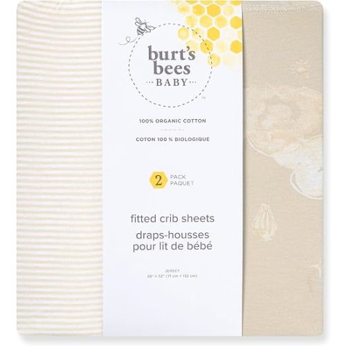 Burt's Bees Baby Organic Cotton Fitted Crib Sheet, Unisex Baby Beddings
