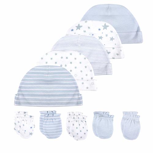 Newborn Baby Soft Cotton Organic Cap and Mitten Set Sunny Hatsfor Hospital Baby Boy and Girl(0-6 Months)