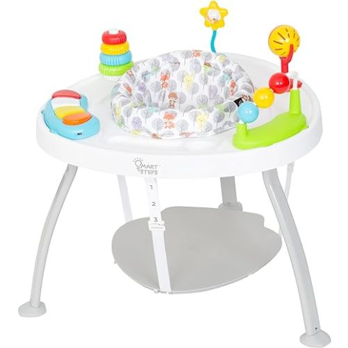Smart Steps® Bounce N’ Play 3-in-1 Activity Center | Converts to Play Table & Flat Table | 360° Rotating Seat, Adjustable Bouncing Board, Removable Toys & Musical Keyboard | Woodland Walk Theme