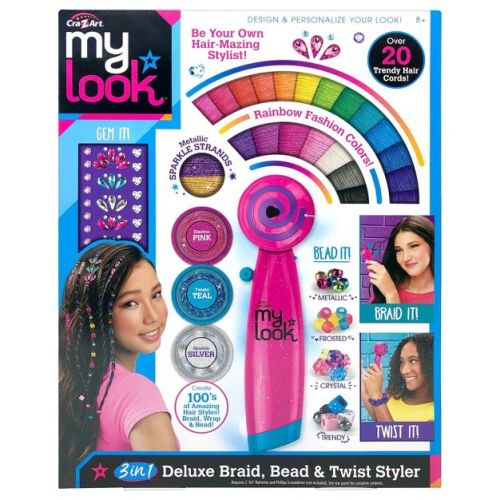 My Look 3 in 1 Deluxe Braid, Bead & Twist Styler: Craft Kit with Plastic Components, Stickers & Elastic Cord