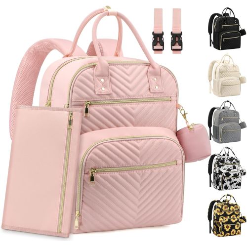 Diaper Bag Backpack,Baby Essentials Diapers Bag with Pacifier Case,Multipurpose Stylish Large Capacity Travel Backpack for Baby Girl/Boy(L-Pink)