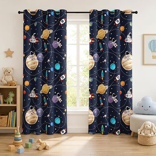 Nayoroom Dark Blue Celestial Blackout Curtains, 2 Panels, 52 x 84 Inches