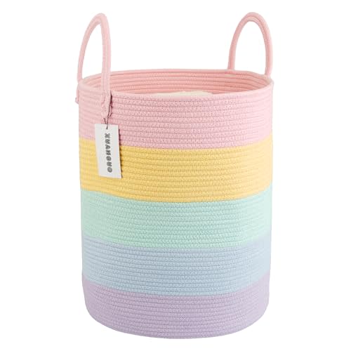 XUANGUO Rope Laundry Basket Hamper for Kids Girl Woven Storage Basket for Living Room Bedroom Boho Tall Baskets for Blanket Toys Pillow Towels Baby Nursery Hamper Bin rainbow