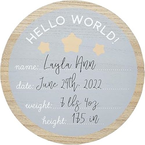 Kate & Milo Baby Milestone Photo Props, Hello World Fill-in Wooden Photo Prop with Included Marker, Welcome Baby, New Baby Gift, Gender-Neutral Baby Décor