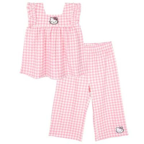 Hello Kitty Toddler Girls' Allover Print Ruffle Knit Tank Top and Capri Pants Outfit Pink 4T