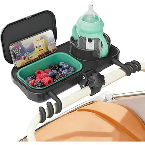 Universal Stroller Snack Tray, with Cup Holder & Removable Silicone Tray – 3-in-1 Stroller Tray Attachment for Uppababy, Nuna, Mockingbird – Easy Clean, Stable Grip, Toddler Snacking On The Go