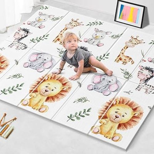 79x71 Extra Large Baby Play Mat for Floor, Foldable Foam Playmat for Babies 0-12 Months & Kids, Non-Toxic Waterproof Baby Mat for Floor, Thick Playpen Mat for Tummy Time Crawling