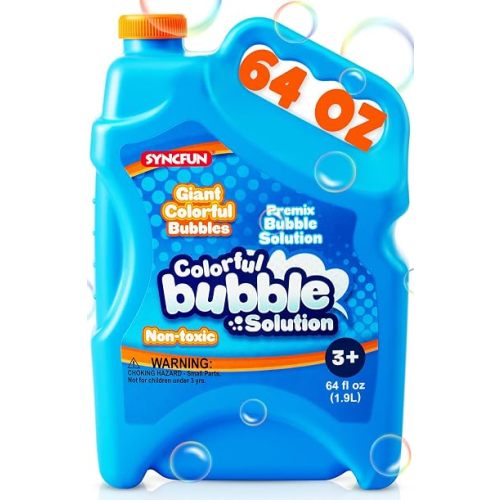 SYNCFUN 64 oz Premixed Bubble Solution, 1.9L Giant Pre-Mix Refill Solution for Bubble Machine, Bubbles for Kids, Wands, Blower, Easter, Outdoors Activity,No Mixing or Measuring