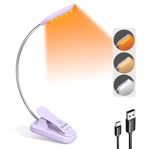 Glocusent Mini Rechargeable 10 LED Amber Book Light for Reading in Bed, Eye-Care Clip On Reading Light Up to 80 Hrs, 3 Dimmable Brightness X 3 Color Modes, Perfect Little Book Light for Readers & Kids