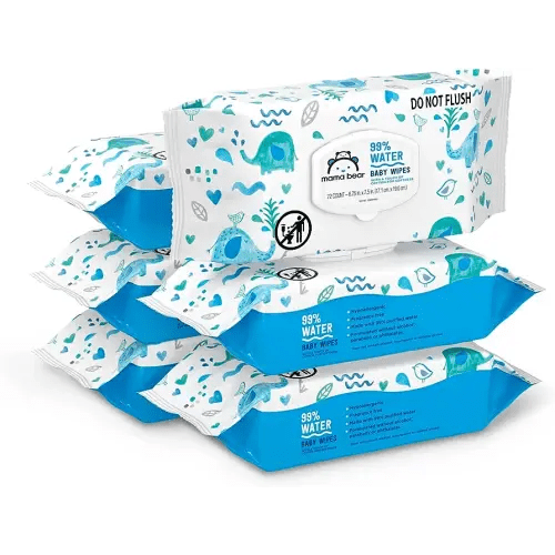 Amazon Brand - Mama Bear 99% Water Baby Wipes, Hypoallergenic, Fragrance Free, 432 Count (6 Packs of 72)