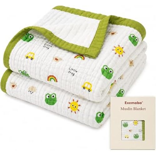 Muslin Baby Blanket, 6-Layer Cotton Infant Crib Quilt(Frog)