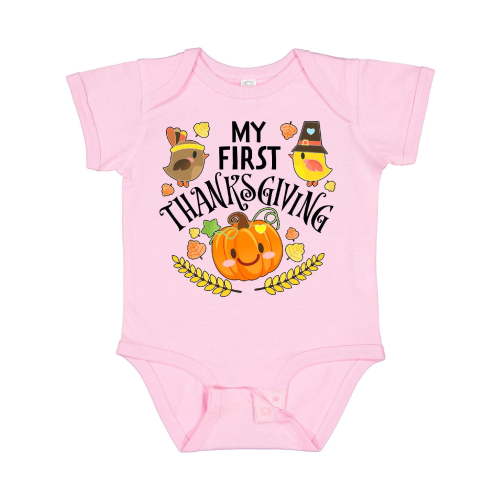 Inktastic My First Thanksgiving Autumn Birds, Pumpkin Boys or Girls Baby Bodysuit