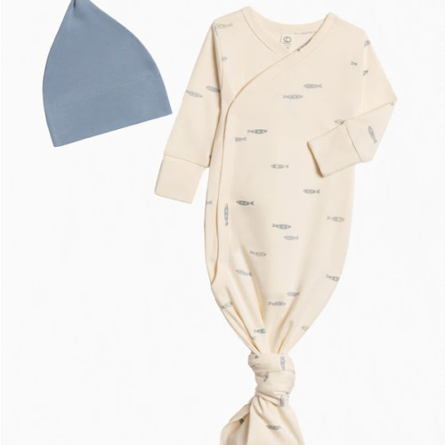 Colored Organics | Organic Kimono Gown and Hat Set | Newborn | Blue