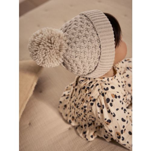 Cream Knitted Pom Waffle Baby Hat