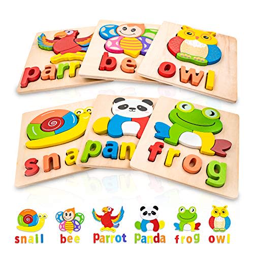 BOZE SUPOD Toddler Puzzles,Wooden Puzzles for Todder 1 2 3 Years Old Boys Girls Eco Friendly Wooden Toys Educational Preschool Gift for Kids(6 Pack)