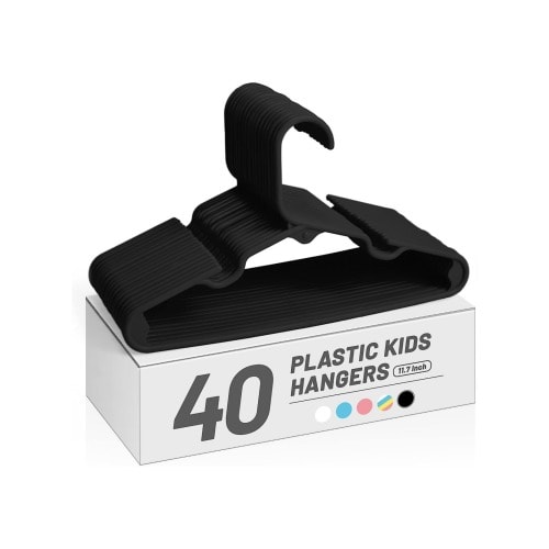 ACSTEP Kids Hangers , Toddler Fabric and Plastic Baby Clothes Hangers - 40 Pack - Black