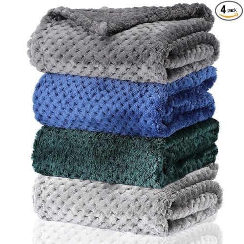 Frienda 4 Pcs Baby Fuzzy Blanket Fluffy Baby Blanket for Boys Girls Soft Warm Infant Newborn Toddler Receiving Nursery Bed Supplies, 32 x 24 Inch(Dark Color)