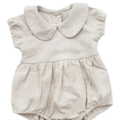 Peter Pan Collar Linen Bubble Romper + Bow | Allie – Olive and Cradle