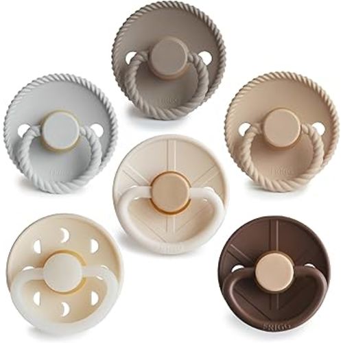 FRIGG Natural Rubber Baby Pacifier 6-Pack Earthy Wonder | Made in Denmark | BPA-Free (0-6 Months)