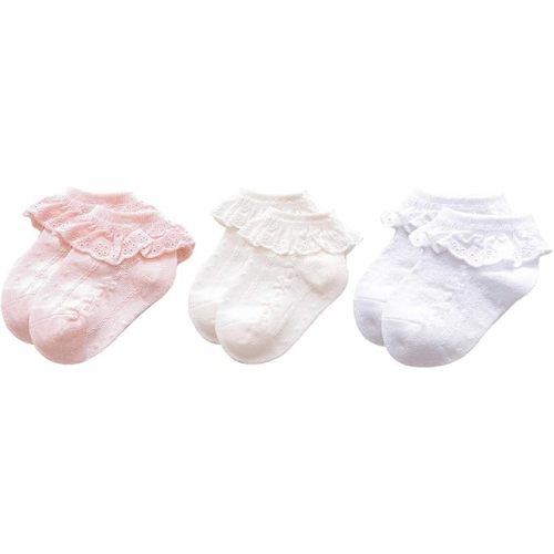Zando 3-Pack Baby Girls Frilly Ruffle Ankle Socks Toddler Ultra Soft Cotton Socks with Lace Trim Infant Mesh Dress Socks