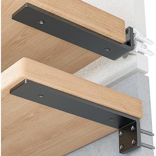 HOZE Heavy Duty Shelf Brackets 6-Inch, 6 Pack, Modern Black Matte Finish, 1/5" Thick Steel, Metal L Brackets, Easy-to-Install, Strong Support for Shelves, Versatile & Stylish (6 Inch - 6 Pack)
