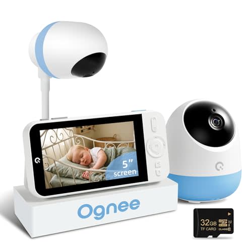 Ognee Baby Monitor with Camera and Audio, 24h Recording Playback 32GB | Crib Mount, 5" IPS 2K Display, 32GB SD Card, Remote Pan-Tilt-Zoom, 2-Way Talk, No WiFi, Night Vision, Safety Zone Alert