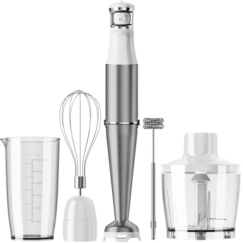 Turelar Immersion Blender Handheld Corded, 1100W 5 in 1 Hand Blender Set | Trigger Variable Speed, Emulsion Stick Mixer with Food Processor, Whisk, Frother, for Soup, Puree, Baby Food, Anti-scratch