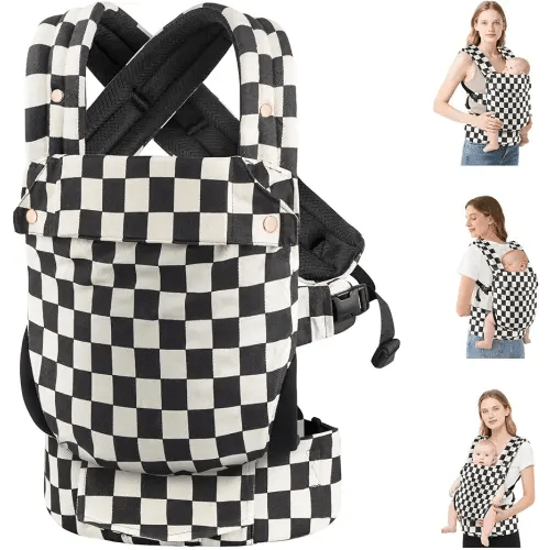 Baby Carrier Newborn to Toddler- Ergonomic,Cozy and Lightweight Infant Carrier for 7-40lbs,3 Carry Positions Newborn Carrier,Checkerboard