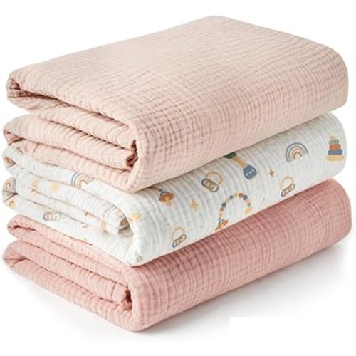 Muslin Swaddle Blankets for Newborns, 100% Cotton, 3-Pack, 40 x 40 Inches