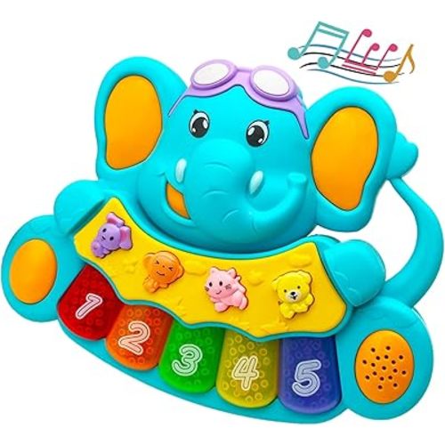 Baby Piano Toy, 6-12 Months Light Up Music Baby Toys For0 3 6 9Months, Early Education Puzzle Boys Girls Gifts (Elephant)